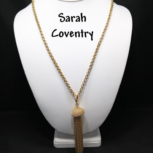 Vintage Sarah Coventry Gold Tassel Necklace, Removable Pendant, 1970s Jewelry - Picture 1 of 10
